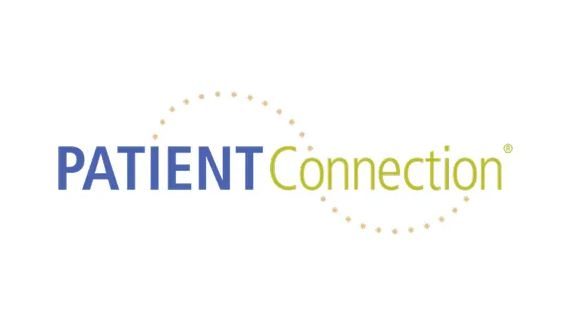 Logo for PATIENT Connection®. The word "PATIENT" is in blue, and "Connection" is in green, with two dotted arcs connecting them.